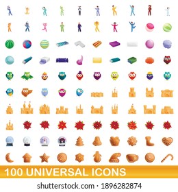100 universal icons set. Cartoon illustration of 100 universal icons vector set isolated on white background