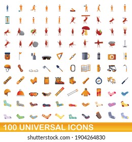 100 universal icons set. Cartoon illustration of 100 universal icons vector set isolated on white background