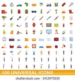 100 iconos universales. Ilustración de dibujos animados de 100 iconos universales conjunto de vectores aislados en fondo blanco