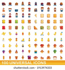 100 universal icons set. Cartoon illustration of 100 universal icons vector set isolated on white background