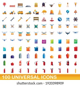 100 universal icons set. Cartoon illustration of 100 universal icons vector set isolated on white background