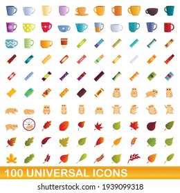 100 universal icons set. Cartoon illustration of 100 universal icons vector set isolated on white background