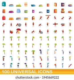 100 universal icons set. Cartoon illustration of 100 universal icons vector set isolated on white background