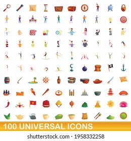 100 universal icons set. Cartoon illustration of 100 universal icons vector set isolated on white background