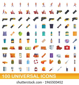 100 universal icons set. Cartoon illustration of 100 universal icons vector set isolated on white background
