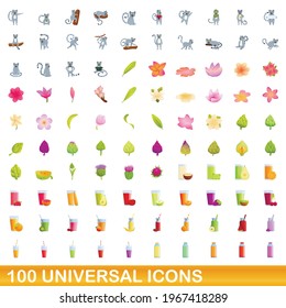 100 universal icons set. Cartoon illustration of 100 universal icons vector set isolated on white background