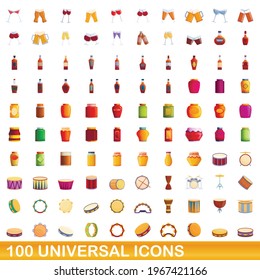100 universal icons set. Cartoon illustration of 100 universal icons vector set isolated on white background