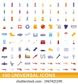 100 universal icons set. Cartoon illustration of 100 universal icons vector set isolated on white background