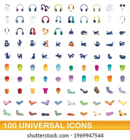100 universal icons set. Cartoon illustration of 100 universal icons vector set isolated on white background