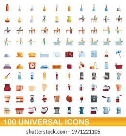 100 universal icons set. Cartoon illustration of 100 universal icons vector set isolated on white background