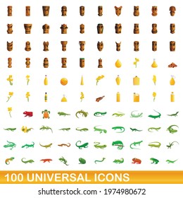 100 universal icons set. Cartoon illustration of 100 universal icons vector set isolated on white background