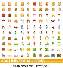 100 universal icons set. Cartoon illustration of 100 universal icons vector set isolated on white background