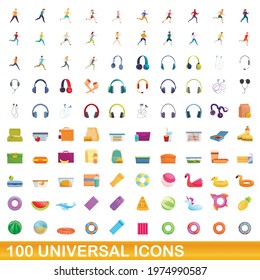 100 universal icons set. Cartoon illustration of 100 universal icons vector set isolated on white background