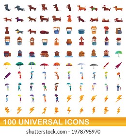 100 universal icons set. Cartoon illustration of 100 universal icons vector set isolated on white background