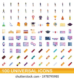 100 universal icons set. Cartoon illustration of 100 universal icons vector set isolated on white background