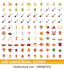 100 universal icons set. Cartoon illustration of 100 universal icons vector set isolated on white background