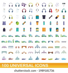 100 universal icons set. Cartoon illustration of 100 universal icons vector set isolated on white background