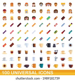 100 universal icons set. Cartoon illustration of 100 universal icons vector set isolated on white background