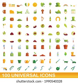 100 universal icons set. Cartoon illustration of 100 universal icons vector set isolated on white background