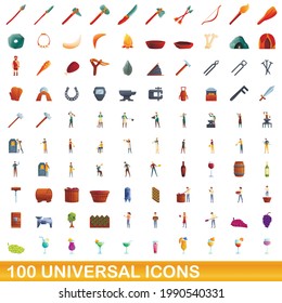 100 universal icons set. Cartoon illustration of 100 universal icons vector set isolated on white background