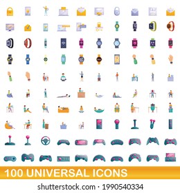 100 universal icons set. Cartoon illustration of 100 universal icons vector set isolated on white background
