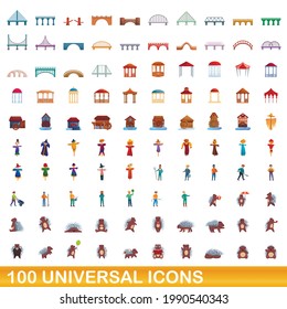 100 universal icons set. Cartoon illustration of 100 universal icons vector set isolated on white background