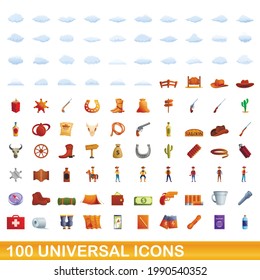 100 universelle Symbole gesetzt. Cartoon-Illustration von 100 universellen Symbolen, Vektorset einzeln auf weißem Hintergrund