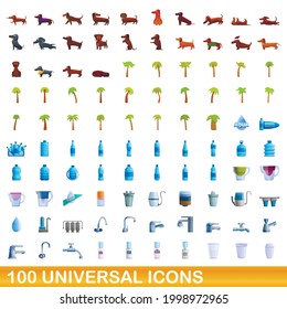 100 universal icons set. Cartoon illustration of 100 universal icons vector set isolated on white background