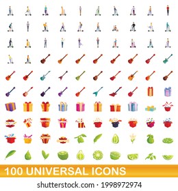 100 universal icons set. Cartoon illustration of 100 universal icons vector set isolated on white background