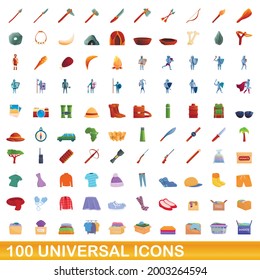 100 universal icons set. Cartoon illustration of 100 universal icons vector set isolated on white background