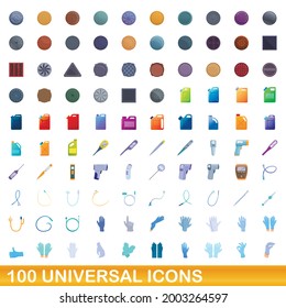 100 universelle Symbole gesetzt. Cartoon-Illustration von 100 universellen Symbolen, Vektorset einzeln auf weißem Hintergrund