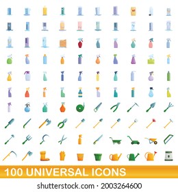 100 universal icons set. Cartoon illustration of 100 universal icons vector set isolated on white background