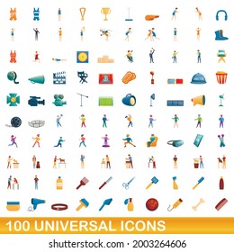 100 universal icons set. Cartoon illustration of 100 universal icons vector set isolated on white background