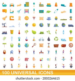 100 iconos universales. Ilustración de dibujos animados de 100 iconos universales conjunto de vectores aislados en fondo blanco
