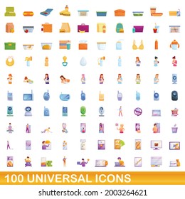 100 universal icons set. Cartoon illustration of 100 universal icons vector set isolated on white background