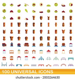100 universal icons set. Cartoon illustration of 100 universal icons vector set isolated on white background