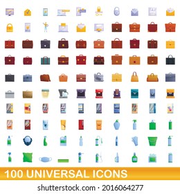 100 iconos universales. Ilustración de dibujos animados de 100 iconos universales conjunto de vectores aislados en fondo blanco