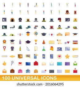 100 universal icons set. Cartoon illustration of 100 universal icons vector set isolated on white background