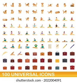 100 universal icons set. Cartoon illustration of 100 universal icons vector set isolated on white background