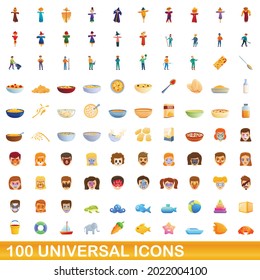 100 universal icons set. Cartoon illustration of 100 universal icons vector set isolated on white background