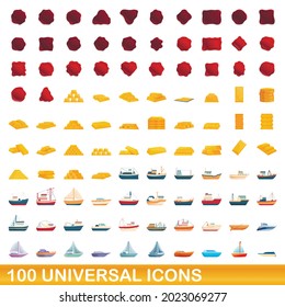 100 universal icons set. Cartoon illustration of 100 universal icons vector set isolated on white background