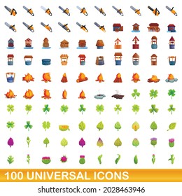 100 universal icons set. Cartoon illustration of 100 universal icons vector set isolated on white background