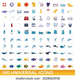 100 iconos universales. Ilustración de dibujos animados de 100 iconos universales conjunto de vectores aislados en fondo blanco