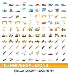 100 iconos universales. Ilustración de dibujos animados de 100 iconos universales conjunto de vectores aislados en fondo blanco