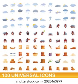 100 universal icons set. Cartoon illustration of 100 universal icons vector set isolated on white background