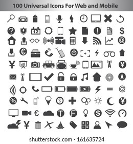 100 Universal  Icons For Web and Mobile