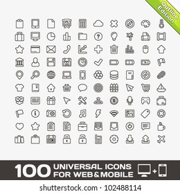 100 Universal Outline Icons For Web and Mobile