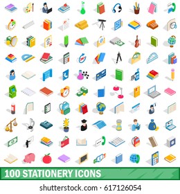 100 university collection icons set. Isometric 3d illustration of 100 university collection vector icons set isolated on white background