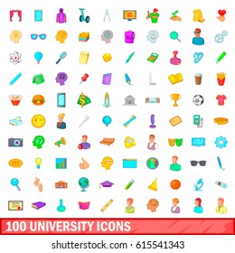 100 university icons set in cartoon style for any design vector illustration