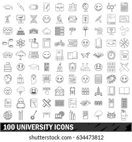 100 university icons set in outline style for any design vector illustration